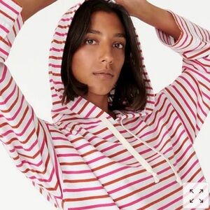J Crew Hoodie Sweater Womens Size M Terry Cloth Pullover Long Sleeved Striped